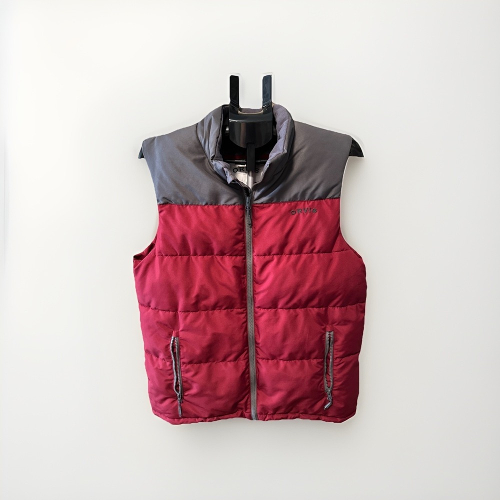 Orvis Ripstop Mens M Full Zip Puffer Quilted Vest Red Gray Outdoor Medium